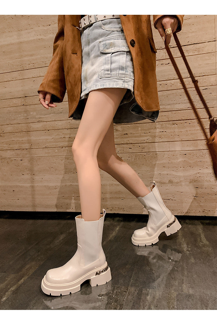 Karin Luna In Stock Spot Goods Casual Square Toe Thick Sole Chelsea Short Boots