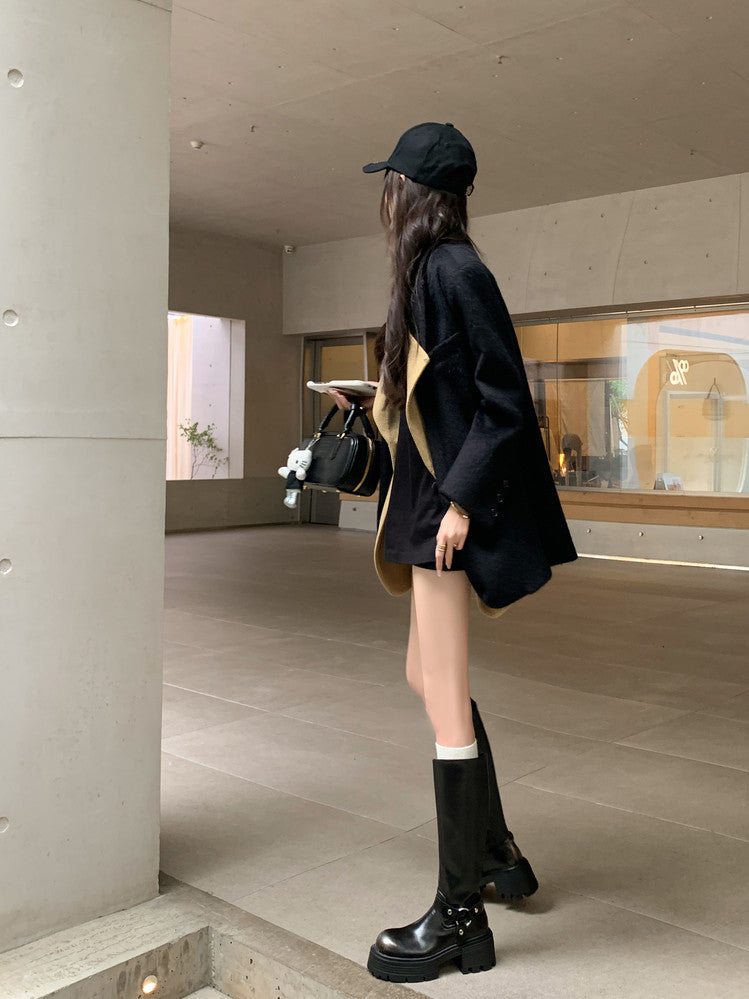 Karin Luna In Stock Spot Goods Round Toe Thick Sole Belt Buckle Straight Long Boots