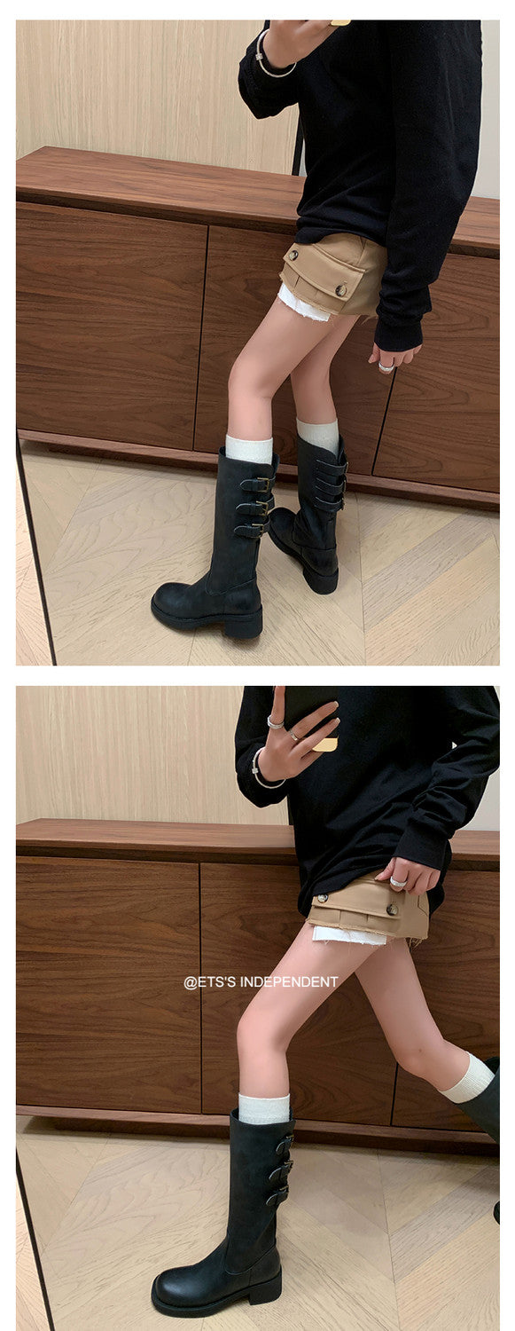 Karin Luna In Stock In Stock Thigh Circumference Belt Buckle Thick Sole Rider Boots