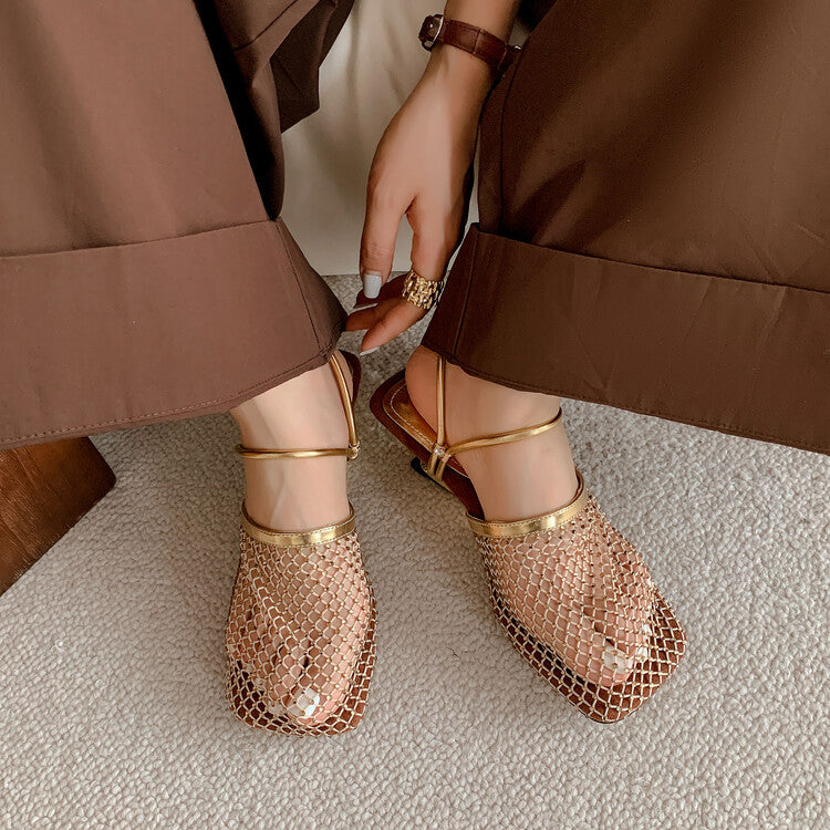Karin Luna Highlights Fairness~In stock  Closed-Toe Diamond Mesh Unisex Convertible Sandals