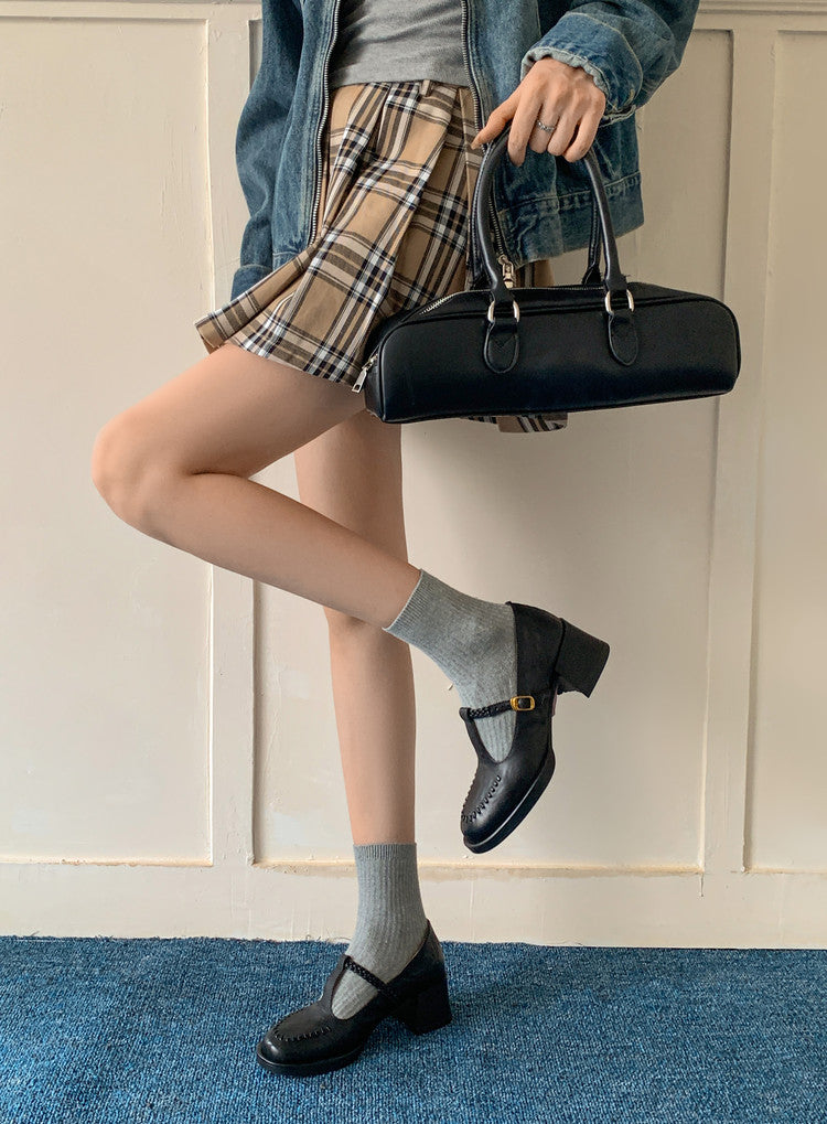 Karin Luna In Stock Spot Goods Vintage Braided Twist High Heels T Round Toe Thick Sole Single Shoes