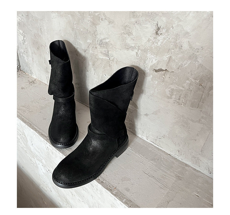 Karin Luna In Stock Spot Goods  Super textured Lazy Style Thick-Soled Ankle Boots