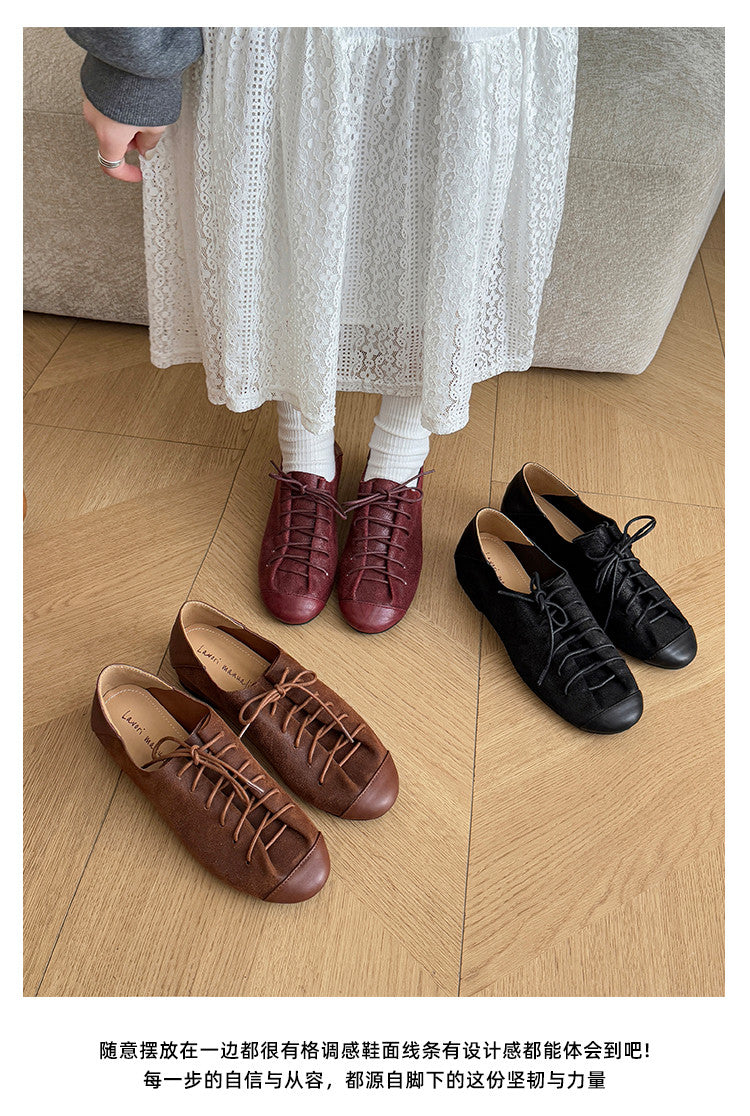 Karin Luna In Stock In Stock   Xiaohongshu Hot-Selling Lace-Up Round-Toe Deep Mouth Single Shoes