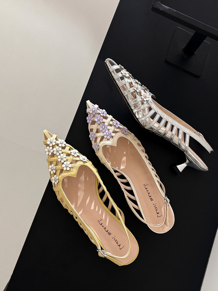Karin Luna In Stock Spot Goods  Purely Handmade Flowers High-end Hollow Out Sandals