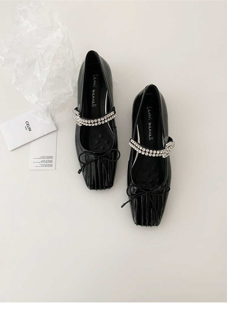 Karin Luna In Stock Spot Goods  Vintage Sweet Rhinestone One-Strap Granny Flats