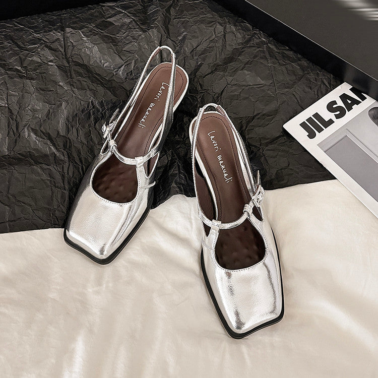 Karin Luna In Stock In Stock  Unique European and American Style Square-Toed Chunky Heel Closed-Toe Sandals