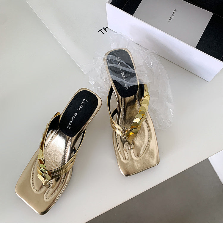 Karin Luna In Stock Spot Goods   Sequin One-Strap Irregular Heel Sofa Insole Flip-Flops