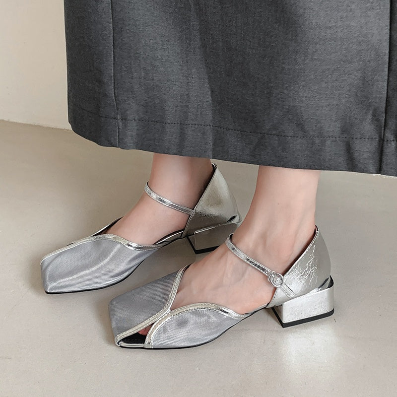 Karin Luna In Stock In Stock  Internet Celebrity Style Square Toe Mesh Chunky Heel Sandals