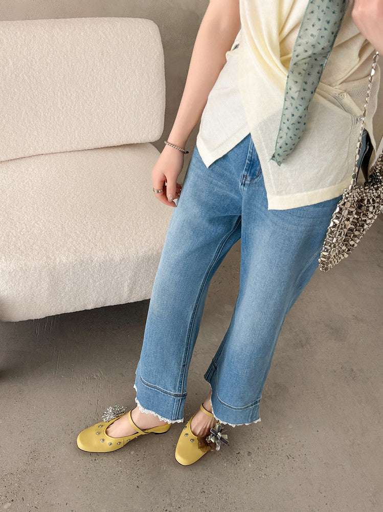Karin Luna In Stock Spot Goods  Full-grain leather inside and out  Ultra Exquisite Round Toe Hidden Heel Closed-Toe Slippers