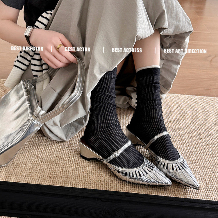Karin Luna Casual Feel~In stock Pointed Toe Hollow Design Note Pointed Toe Slippers