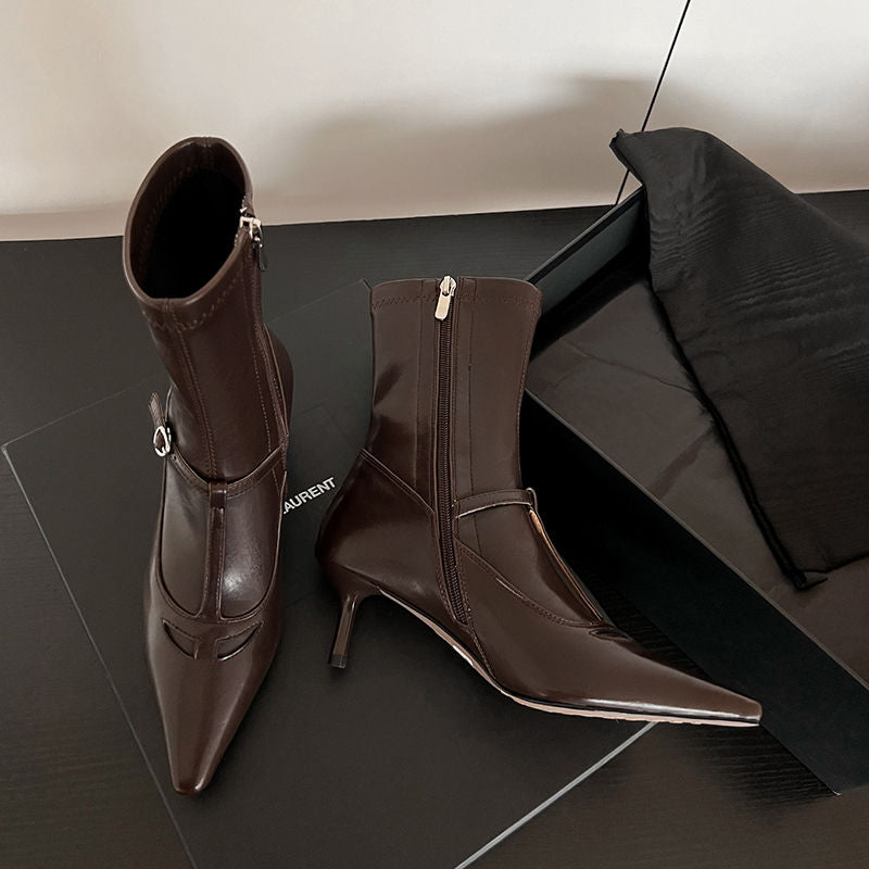 Karin Luna In Stock Spot Goods Elegant Stiletto Pointed Toe Side Zipper Short Boots
