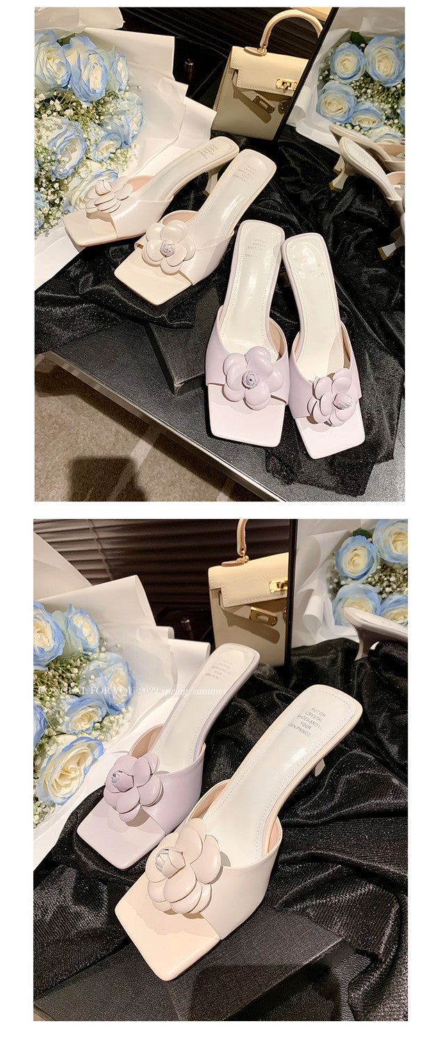 Karin Luna Flower of Wealth in the World~Says purple has a lot of charm Spot Goods Spot Goods  Three-Dimensional Camellia Elegant Sandals