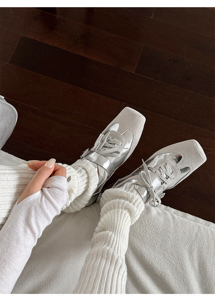 Karin Luna In Stock Spot Goods  Designed retro square-toe ballet shoes with laces