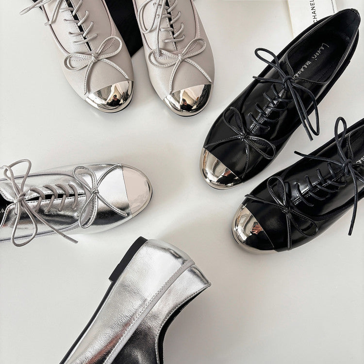 Karin Luna In Stock Spot Goods  Casual Lace-Up Metal Toe Bow Deep Mouth Single Shoes