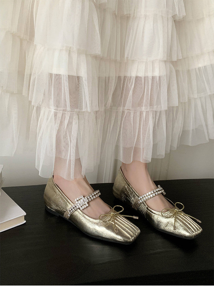 Karin Luna In Stock Spot Goods  Vintage Sweet Rhinestone One-Strap Granny Flats