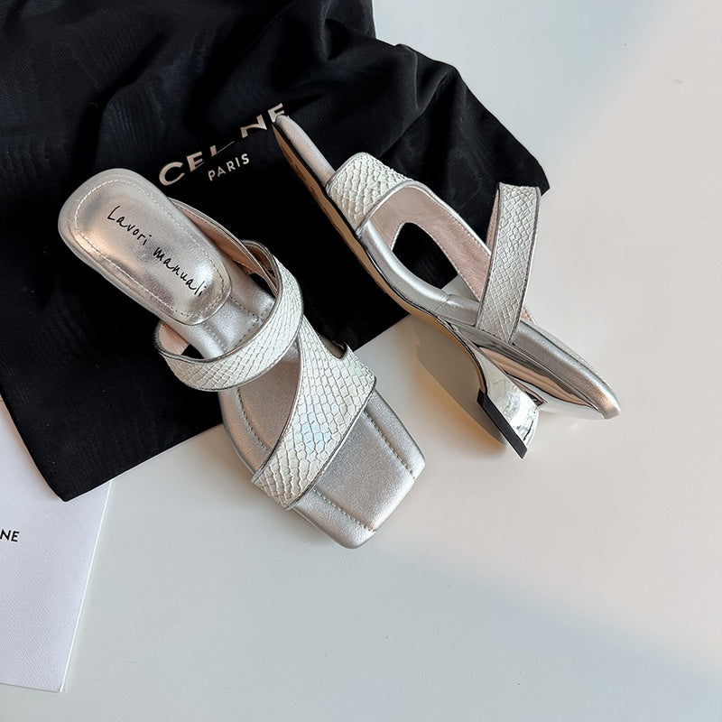 Karin Luna Fish Skin Series~Minimalist Square Toe Popular Irregular Heel Slippers