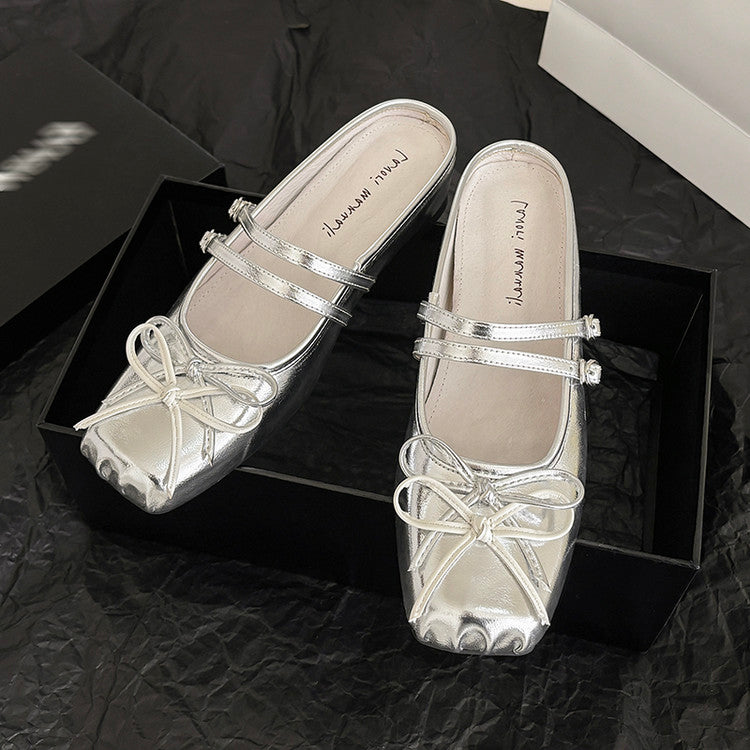 Karin Luna In Stock In Stock   Summer New Sweet Bowknot Color Block Square Toe Height-Increasing Slippers