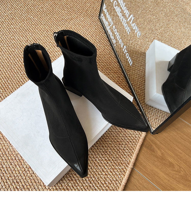 Karin Luna In Stock In Stock Elastic Slim Pointed Toe Chunky Heel Basic Ankle Boots