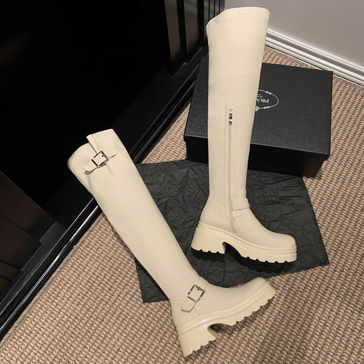 Karin Luna In Stock   Thick Sole Round Toe Basic Versatile Casual Long Boots