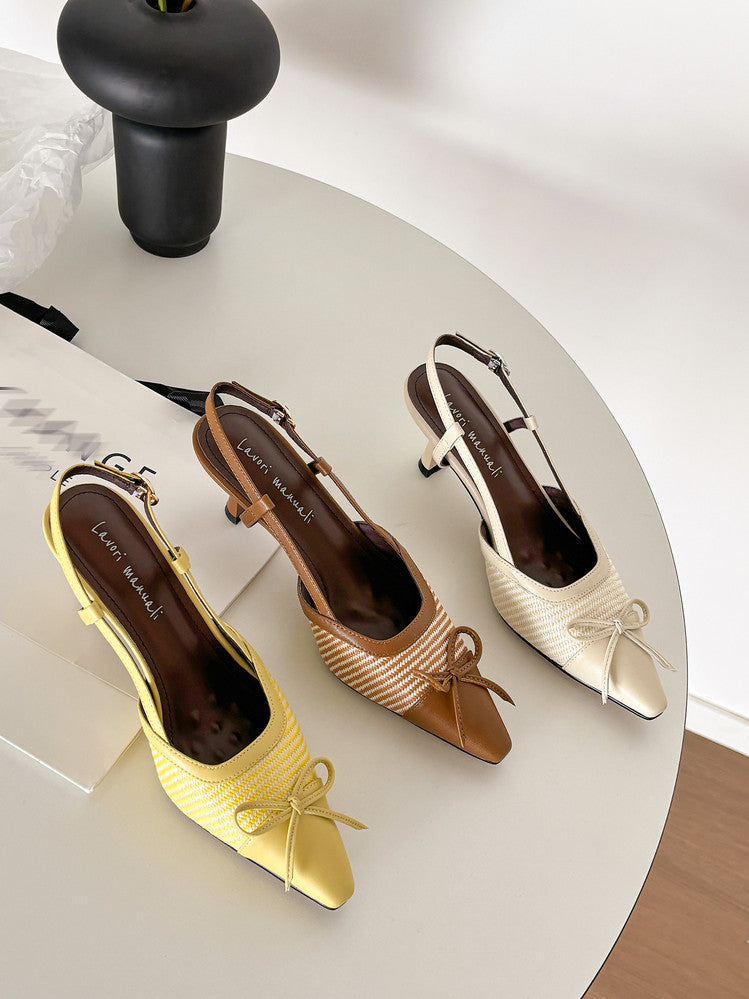 Karin Luna In Stock Spot Goods Braided Style Elegant Thin Heel Pointed Toe Closed-Toe Sandals