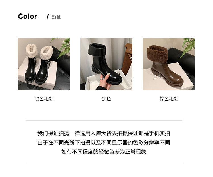 Karin Luna Classic Basic Style   Convertible Foldable Hidden Buckle Snow Fur Shoes Full cowhide Basic Flat Short Boots