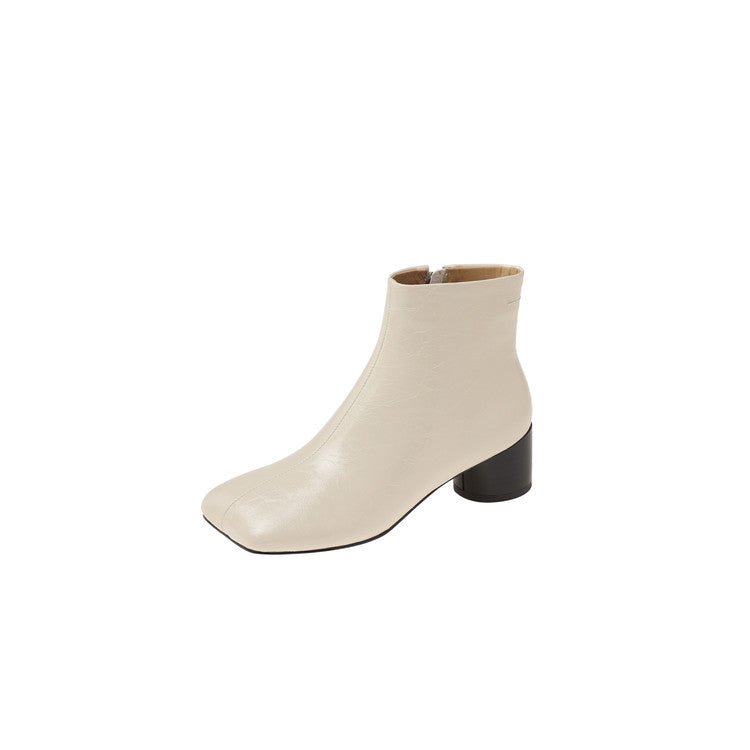Karin Luna French Style Square Toe Chunky Heel Ankle Boots