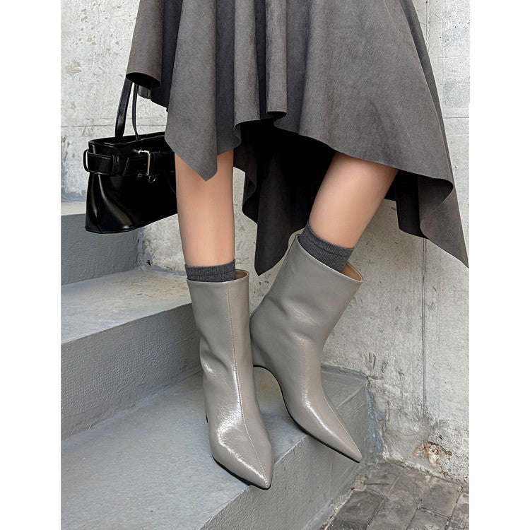 Karin Luna Elegant Pointed Toe Hidden Wedge Short Boots