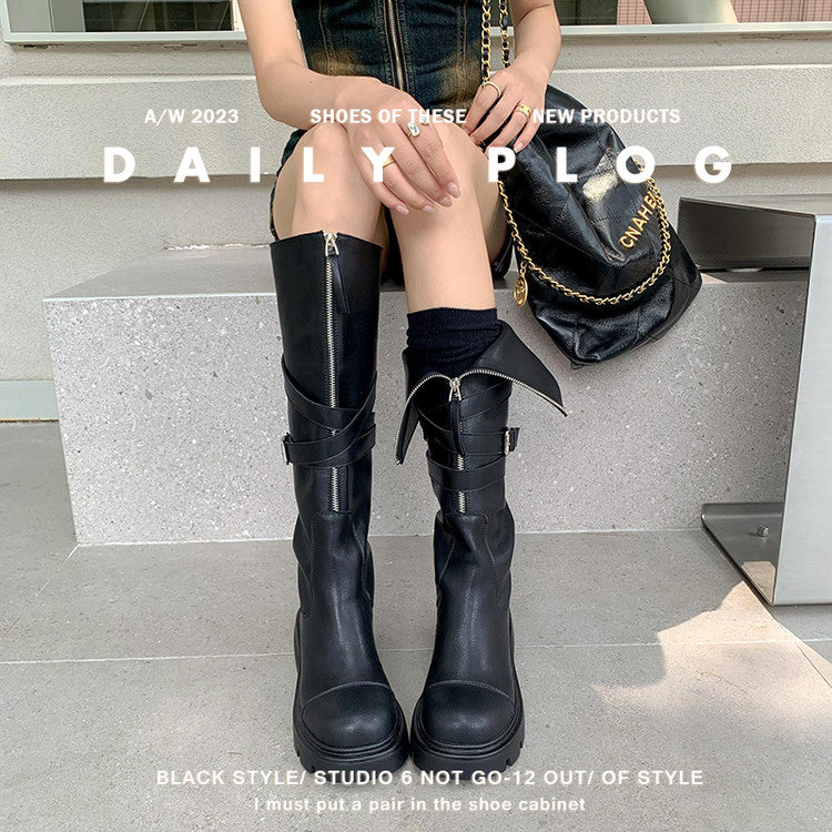 Karin Luna In Stock In-stock Foldable Niche Thick-soled Knight Boots