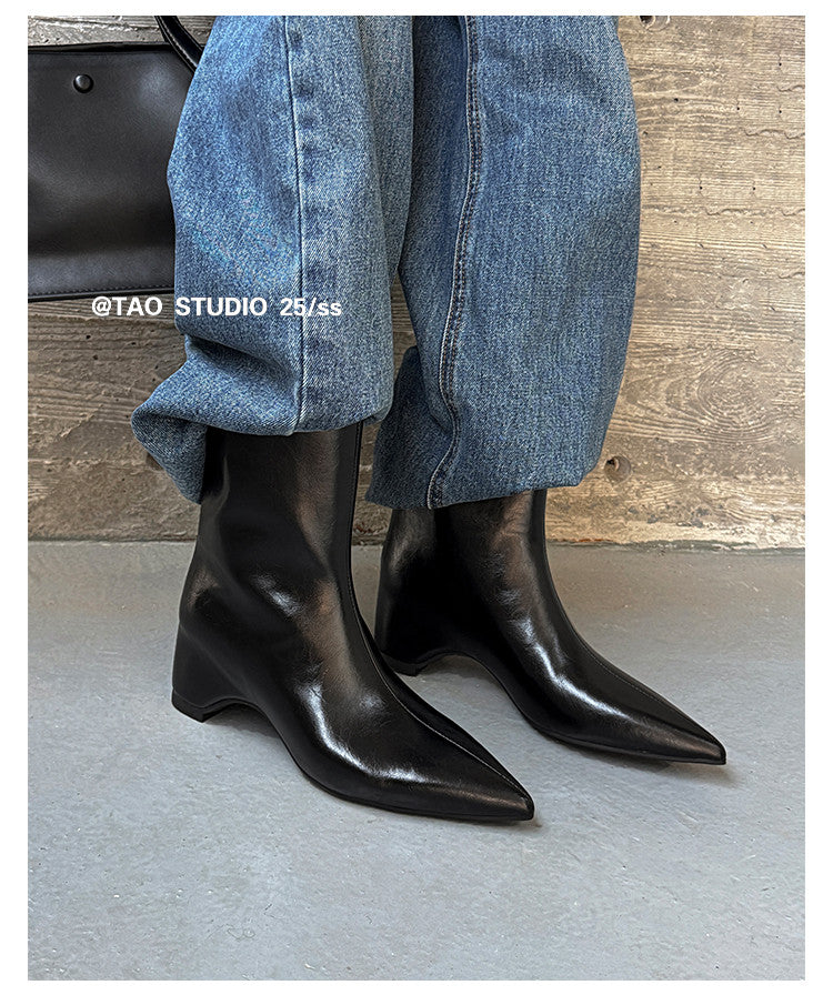 Karin Luna Elegant Pointed Toe Hidden Wedge Short Boots