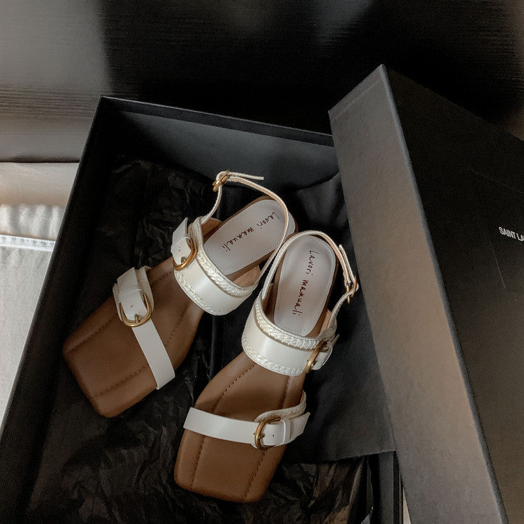 Karin Luna In Stock Spot Goods Vacation style Sofa Cushion Square Toe Irregular Heel Open-Toe Sandals