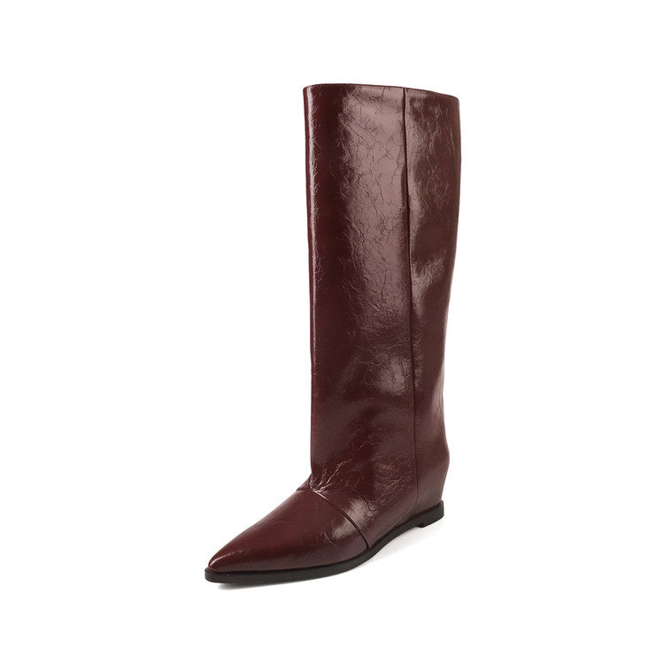 Karin Luna Elegant Style Pointed Toe Internal Height Increase Slip-On Long Boots