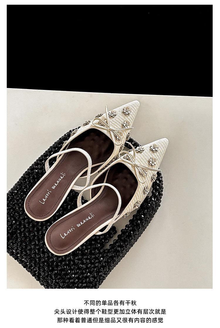 Karin Luna In Stock Spot Goods  Elegant Floral Pointed Toe Rhinestone Slippers