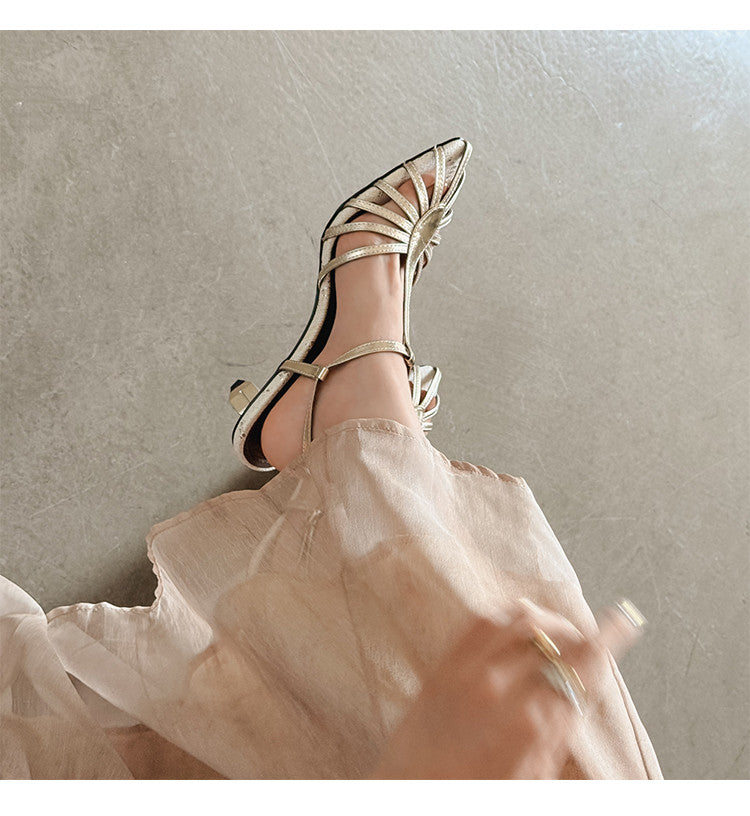 Karin Luna In Stock Spot Goods Open-toe French Style Metal Heel Sandals