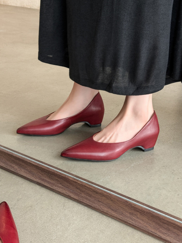 Karin Luna Full Layer Inside and Out~Basic Versatile Retro French Pointed Toe Irregular Heel Single Shoes