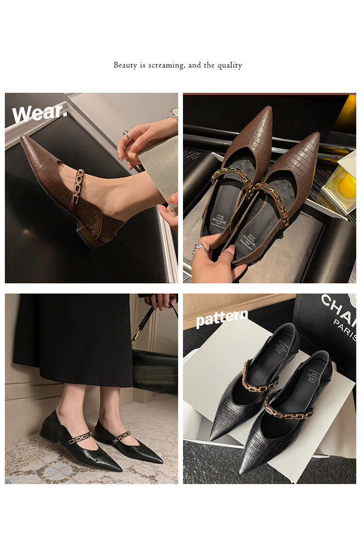 Karin Luna has prepared stock  Metal Fasteners Commuting Style Pointed Toe Chunky Heel Stone Pattern Large Single Shoes