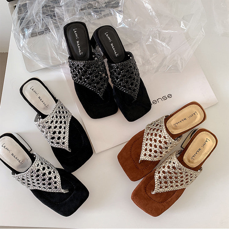 Karin Luna Hot-Selling Braided Style  In stock Toe-strap Woven Sofa Insole Slippers