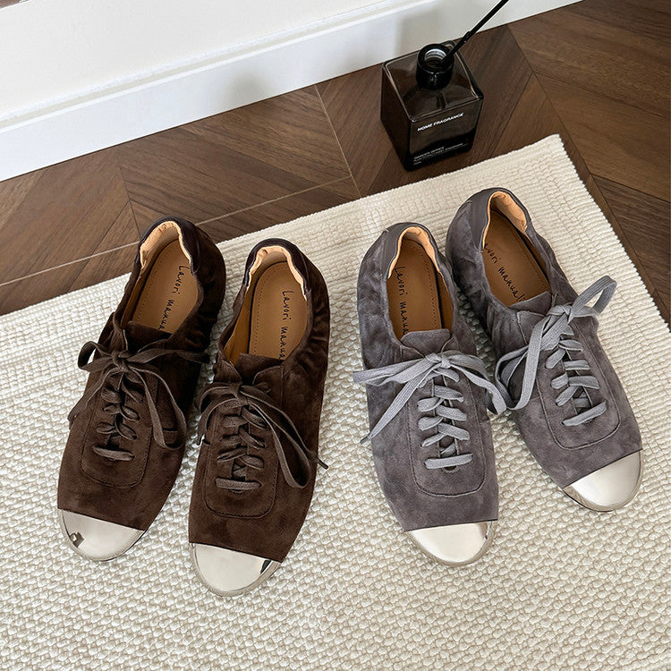 Karin Luna In Stock In Stock  High-end Metal Toe Lace-up Flats