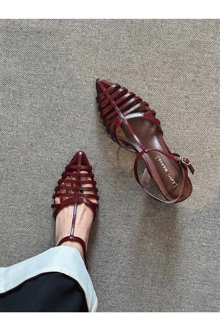 Karin Luna French Hollow Toe Metal Heel Elegant Sandals