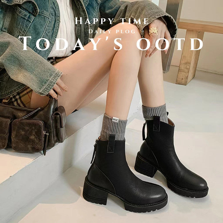 Karin Luna In Stock Versatile Round Toe Chunky Heel Ankle Boots