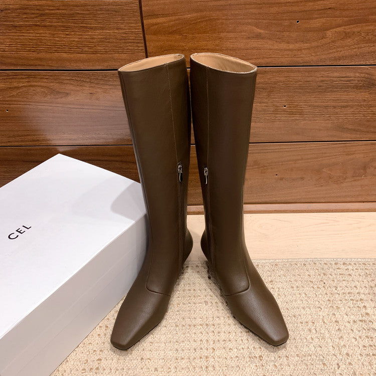 Karin Luna In Stock Spot Goods   Small Square Toe Thin Heel Elegant Slimming Long Boots