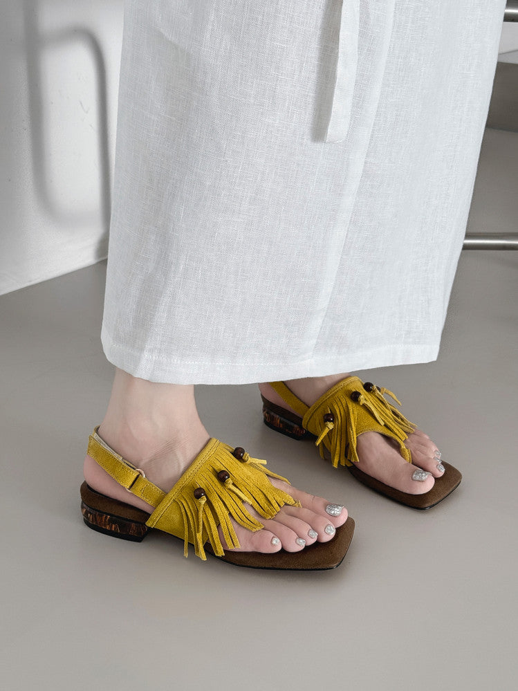 Karin Luna  Tassel Series~Spot Goods  In-stock Clip-toe Square Toe Sandals
