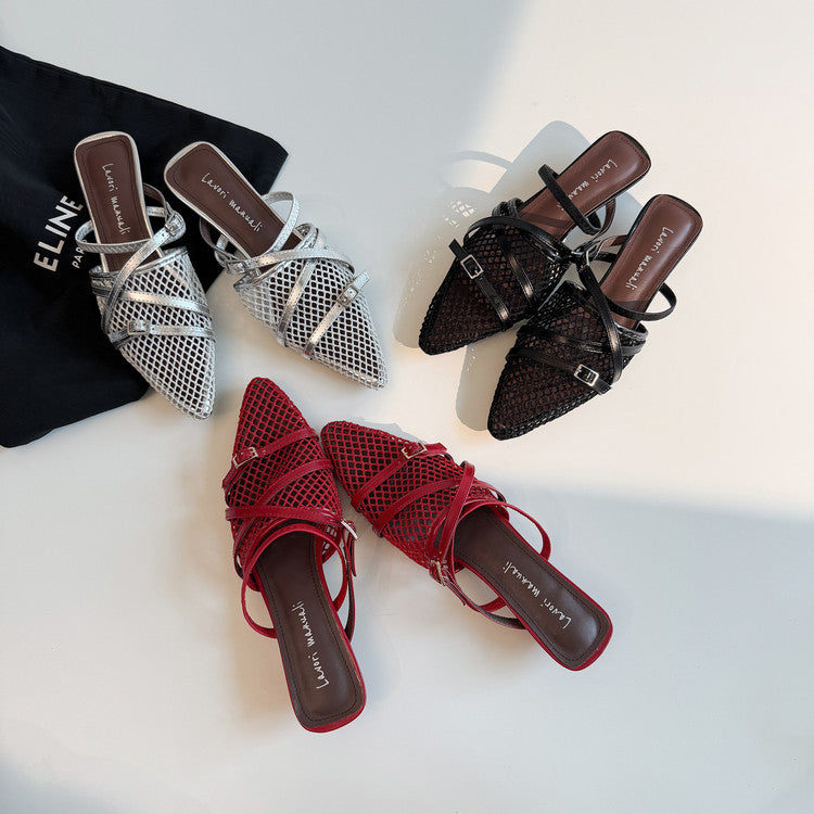 Karin Luna In Stock  Spot Goods  Mesh Series Elegant Closed-Toe Belt Buckle Slippers
