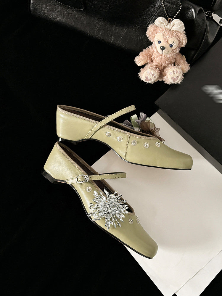 Karin Luna In Stock Spot Goods  Full-grain leather inside and out  Ultra Exquisite Round Toe Hidden Heel Closed-Toe Slippers