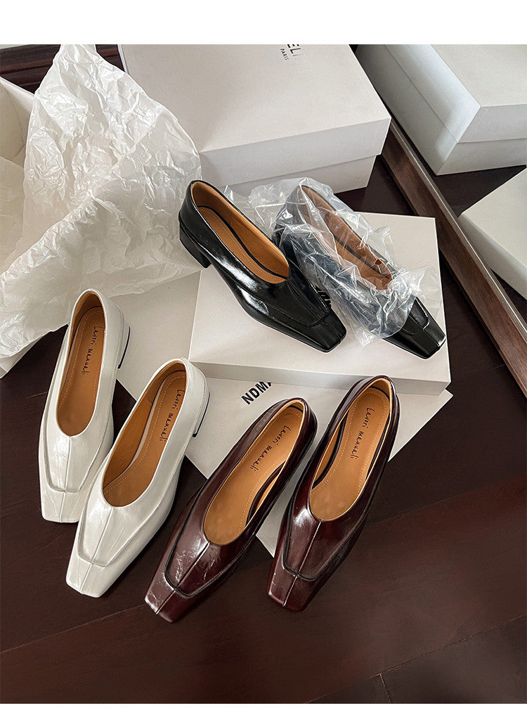 Karin Luna In Stock Spot Goods  Retro Full Leather Square Toe Shallow Mouth Single Shoes