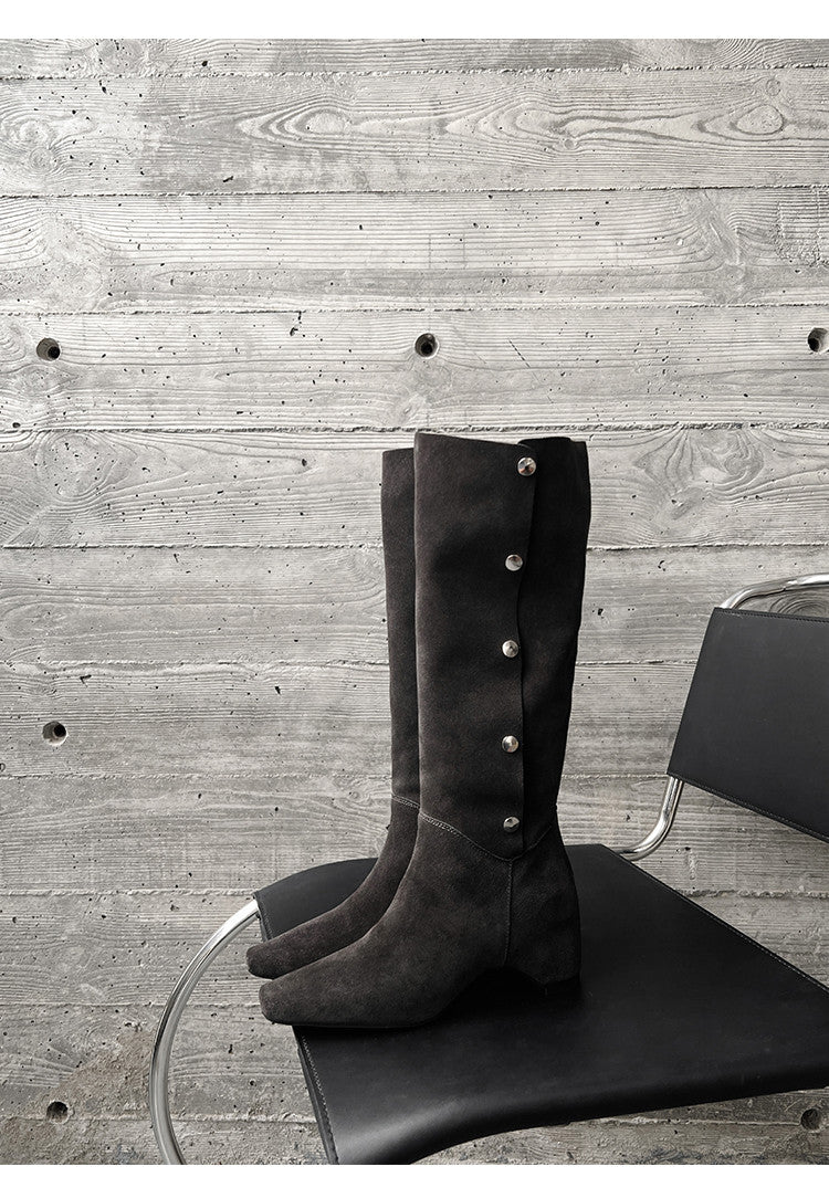 Karin Luna Bestseller Hot-Selling Hidden Buckle Lazy Style Square-Toe Height-Increasing Suede Western Boots