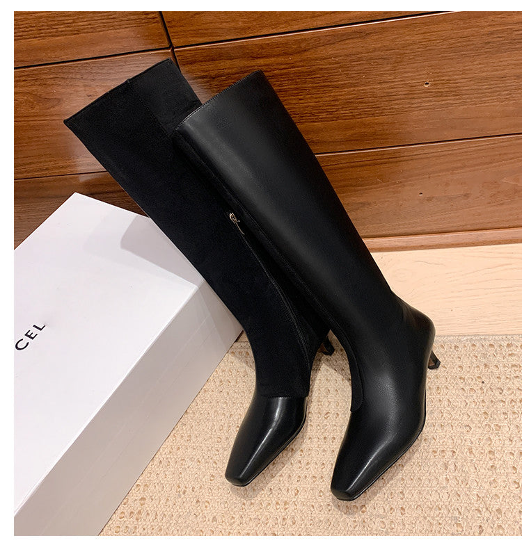 Karin Luna In Stock Spot Goods   Small Square Toe Thin Heel Elegant Slimming Long Boots