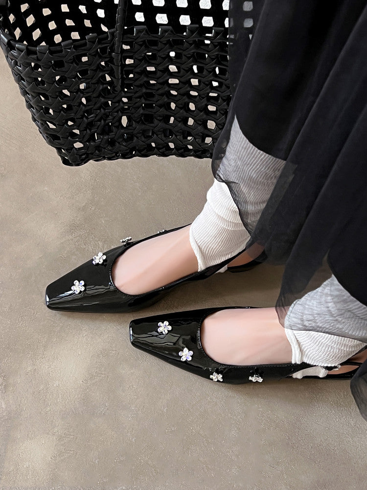 Karin Luna In Stock  Spot Goods  Rhinestone Small Square Toe Closed-Toe Sandals