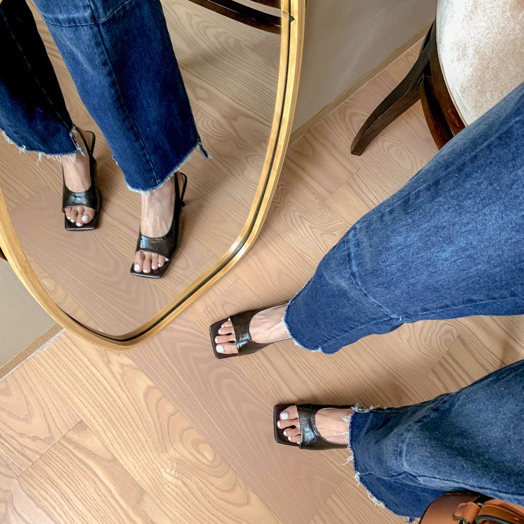 Karin Luna Classic Style Square Toe Open Toe French Retro Sandals