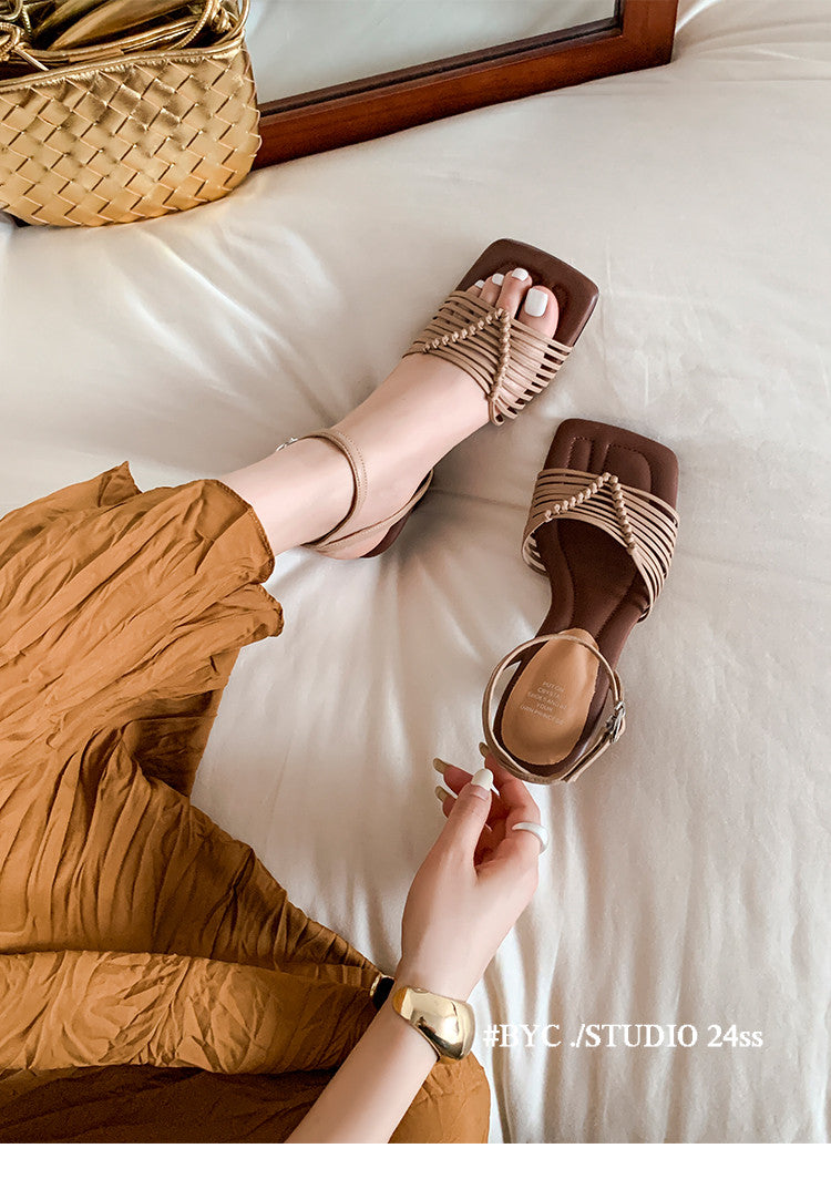 Karin Luna Data Hot Item  Comes with data plan included Hand-woven Square Toe Sofa Insoles Irregular Heel Sandals