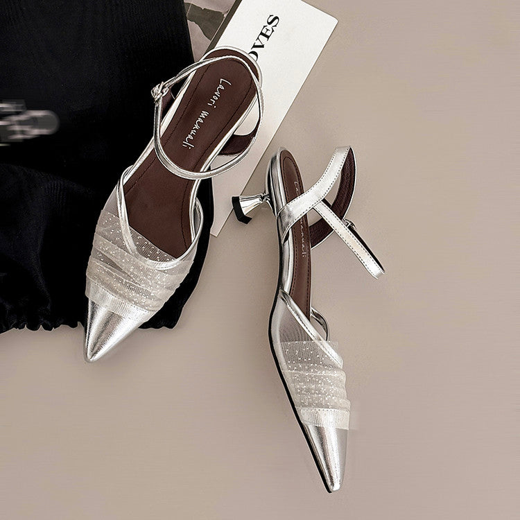 Karin Luna In Stock Spot Goods  Elegant Mesh Pointed Toe Sandals